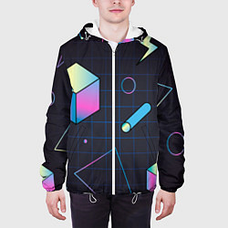 Куртка с капюшоном мужская Геометрические фигуры на темном фоне, цвет: 3D-белый — фото 2