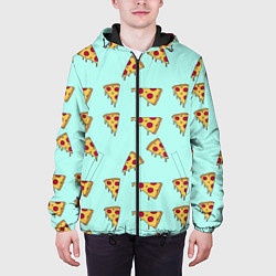 Куртка с капюшоном мужская Куски пиццы на голубом фоне, цвет: 3D-черный — фото 2