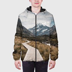 Куртка с капюшоном мужская Дорога посреди поля в горах, цвет: 3D-черный — фото 2