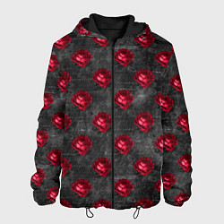 Куртка с капюшоном мужская Красные бутоны цветов, цвет: 3D-черный