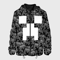 Куртка с капюшоном мужская Головы криперов - Майнкрафт - ЧБ, цвет: 3D-черный
