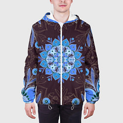 Куртка с капюшоном мужская Мандала-цветок Голубая снежинка, цвет: 3D-белый — фото 2