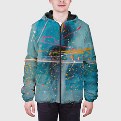Куртка с капюшоном мужская Абстрактный голубой фон, тени и краски, цвет: 3D-черный — фото 2