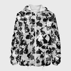 Куртка с капюшоном мужская Черные новогодние кролики, цвет: 3D-белый