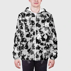 Куртка с капюшоном мужская Черные новогодние кролики, цвет: 3D-белый — фото 2