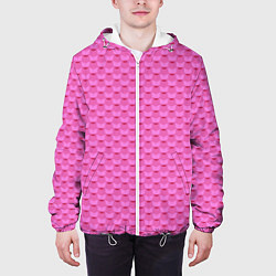 Куртка с капюшоном мужская Геометрический современный розовый однотонный узор, цвет: 3D-белый — фото 2