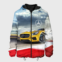 Куртка с капюшоном мужская Mercedes AMG V8 Biturbo на трассе, цвет: 3D-черный
