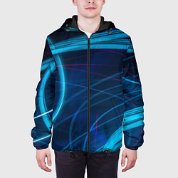 Куртка с капюшоном мужская Синие абстрактные линии в темноте, цвет: 3D-черный — фото 2