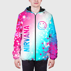 Куртка с капюшоном мужская Nirvana neon gradient style: надпись, символ, цвет: 3D-черный — фото 2