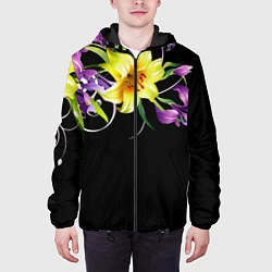 Куртка с капюшоном мужская Лилии, цвет: 3D-черный — фото 2