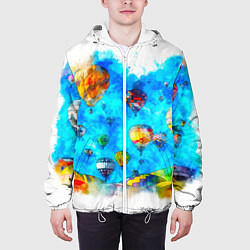 Куртка с капюшоном мужская Воздушные шары на фоне голубого неба рисунок, цвет: 3D-белый — фото 2