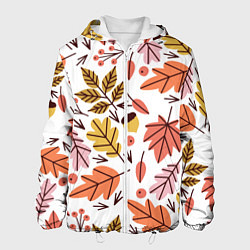 Куртка с капюшоном мужская Осенний паттерн - листья, цвет: 3D-белый