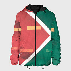Куртка с капюшоном мужская Абстрактная красная и зелёная поверхность с линиям, цвет: 3D-черный