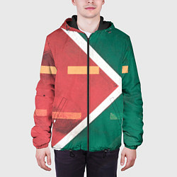 Куртка с капюшоном мужская Абстрактная красная и зелёная поверхность с линиям, цвет: 3D-черный — фото 2