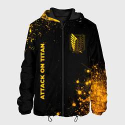 Куртка с капюшоном мужская Attack on Titan - gold gradient: надпись, символ, цвет: 3D-черный
