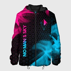 Куртка с капюшоном мужская No Mans Sky - neon gradient: надпись, символ, цвет: 3D-черный