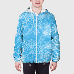Куртка с капюшоном мужская Морозный узор на голубом стекле, цвет: 3D-белый — фото 2