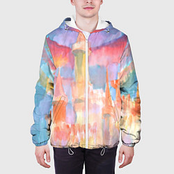 Куртка с капюшоном мужская Город света акварель, цвет: 3D-белый — фото 2