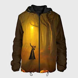 Куртка с капюшоном мужская Ведьма в черном платье в заколдованном лесу с тыкв, цвет: 3D-черный