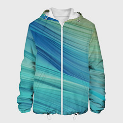 Куртка с капюшоном мужская Абстрактные синезелёные волны, цвет: 3D-белый