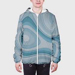 Куртка с капюшоном мужская Волнообразные синие текстуры, цвет: 3D-белый — фото 2