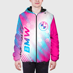 Куртка с капюшоном мужская BMW neon gradient style: надпись, символ, цвет: 3D-черный — фото 2