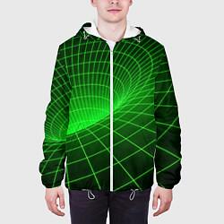 Куртка с капюшоном мужская Зелёная неоновая чёрная дыра, цвет: 3D-белый — фото 2