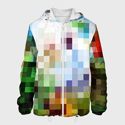 Куртка с капюшоном мужская Пиксельная абстракция, цвет: 3D-белый