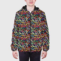 Куртка с капюшоном мужская Палочки разноцветные, цвет: 3D-черный — фото 2