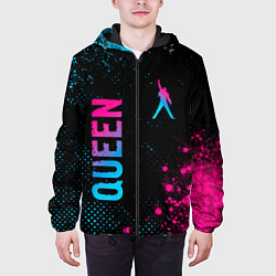 Куртка с капюшоном мужская Queen - neon gradient: надпись, символ, цвет: 3D-черный — фото 2