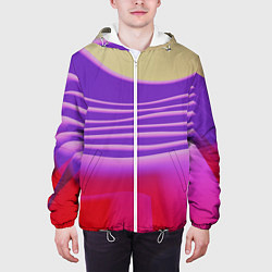 Куртка с капюшоном мужская Волнообразные листы разных цветов, цвет: 3D-белый — фото 2