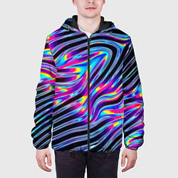 Куртка с капюшоном мужская Голографические полосы, цвет: 3D-черный — фото 2