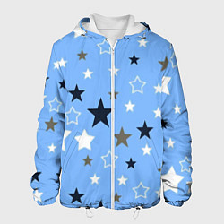 Куртка с капюшоном мужская Звёзды на голубом фоне, цвет: 3D-белый