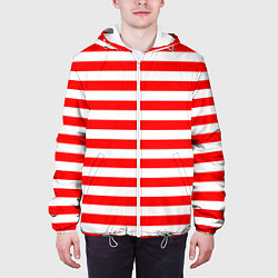 Куртка с капюшоном мужская Красный полосатый новогодний леденец, цвет: 3D-белый — фото 2