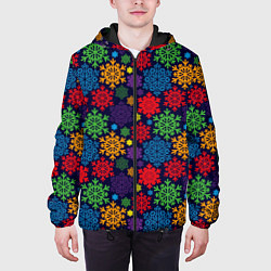 Куртка с капюшоном мужская Снежинки разноцветные, цвет: 3D-черный — фото 2