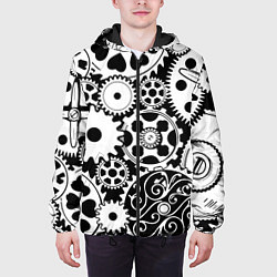 Куртка с капюшоном мужская Шестеренки в черно-белом стиле, цвет: 3D-черный — фото 2