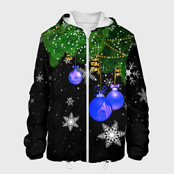 Куртка с капюшоном мужская Новогодние шарики, цвет: 3D-белый