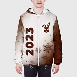 Куртка с капюшоном мужская Кролик НГ хитрый: надпись, символ на светлом, цвет: 3D-белый — фото 2