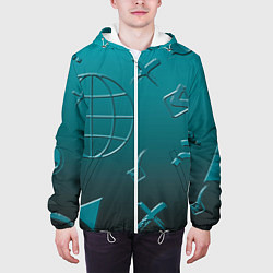 Куртка с капюшоном мужская Символы соцсетей, цвет: 3D-белый — фото 2