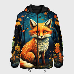 Куртка с капюшоном мужская Лиса в Folk Art стиле, цвет: 3D-черный
