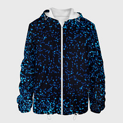 Куртка с капюшоном мужская Неоновый синий блеск на черном фоне, цвет: 3D-белый