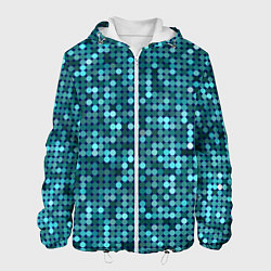 Куртка с капюшоном мужская Блеск пайеток изумрудных бирюзовых, цвет: 3D-белый
