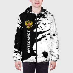 Куртка с капюшоном мужская Футболист из России и герб РФ: по-вертикали, цвет: 3D-черный — фото 2