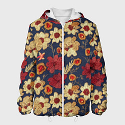 Куртка с капюшоном мужская Эффект цветочной вышивки, цвет: 3D-белый