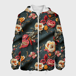 Куртка с капюшоном мужская Эффект вышивки разные цветы, цвет: 3D-белый