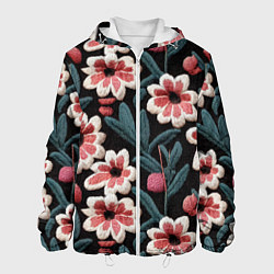 Куртка с капюшоном мужская Эффект вышивки цветы, цвет: 3D-белый