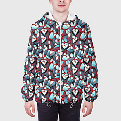 Куртка с капюшоном мужская Абстрактный паттерн с сердцами, цвет: 3D-белый — фото 2