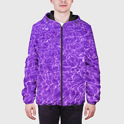 Куртка с капюшоном мужская Абстрактные фиолетовые волны воды, цвет: 3D-черный — фото 2
