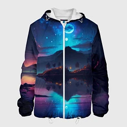 Куртка с капюшоном мужская Ночное небо, пейзаж, цвет: 3D-белый