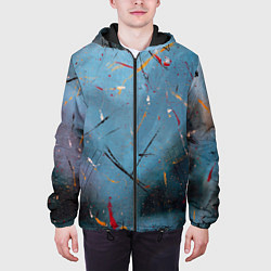 Куртка с капюшоном мужская Тёмно-синий абстрактный туман и краски, цвет: 3D-черный — фото 2